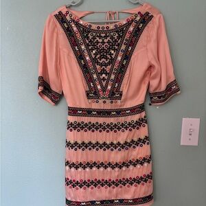 MAJORELLE Beaded Peach Mini Dress